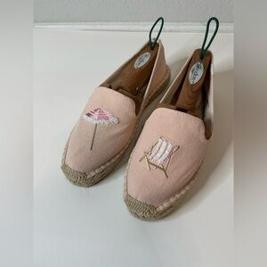 Anthropologie Soludos Beach Day Espadrilles Pink Vacation Slip On Shoes Size 8.5
